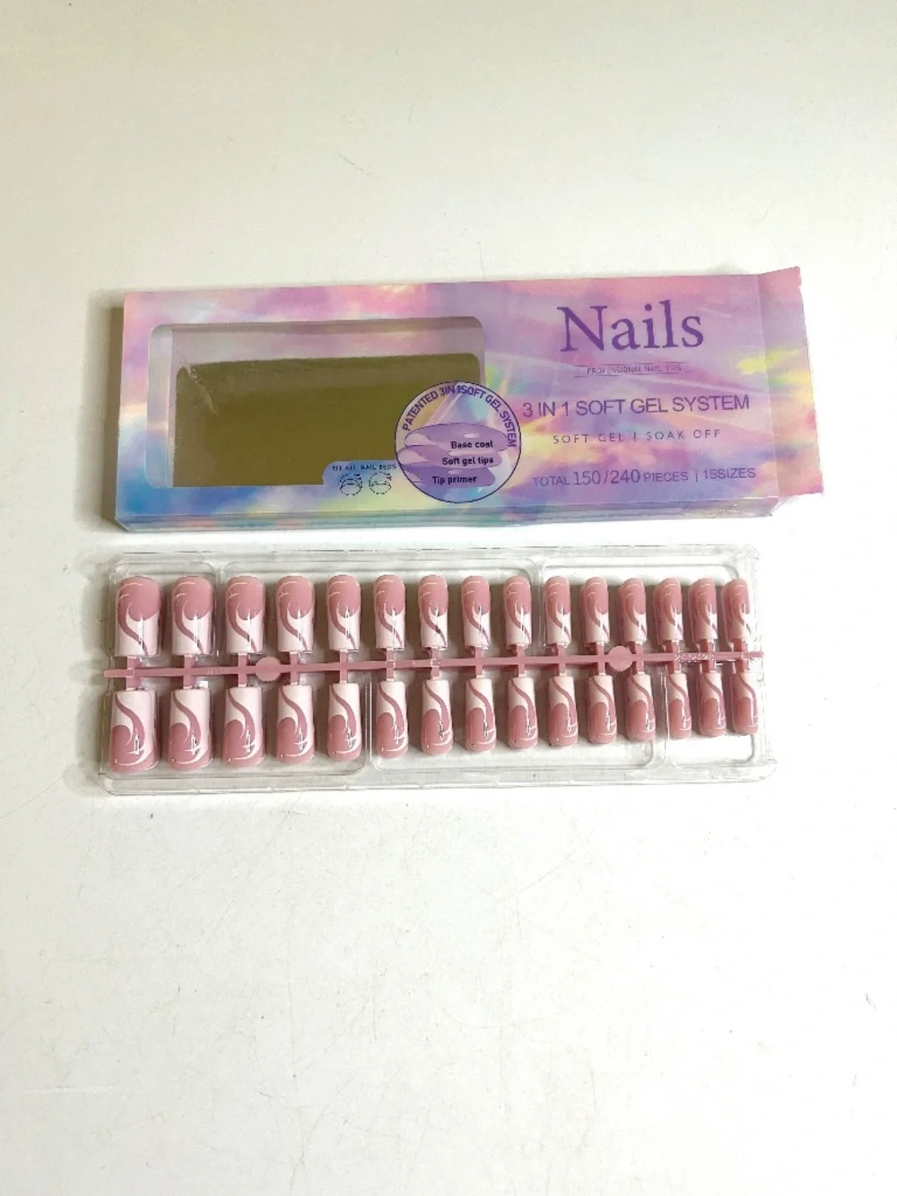 Pink & White Swirl Medium Square Press On Nails